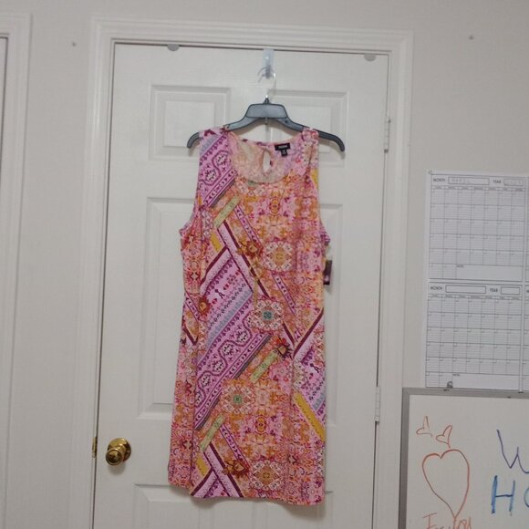 Boho Chic NWT Tacera 2X Sleeveless Shift Dress Pink Medallion Print Festival Sty - Picture 3 of 11
